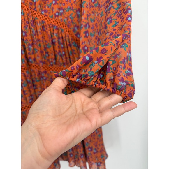 Rebecca Minkoff Caden Printed Floral Long‎ Sleeve Tiered Ruffle Boho Dress Sz L - Picture 6 of 10